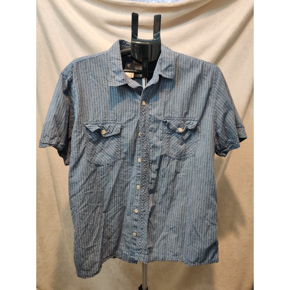 Vintage Fossil Shirt Men's Size XL Plaid Short Sleeve Blue Western Wear